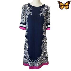 Eliza J Half Sleeve Paisley Print Exposed Zipper Midi Dress